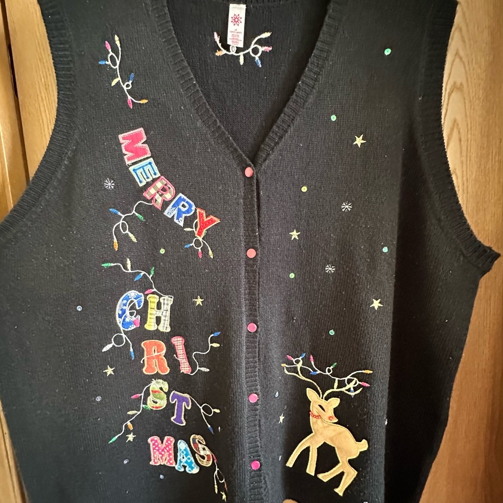 Festive Black Christmas Sweater Vest